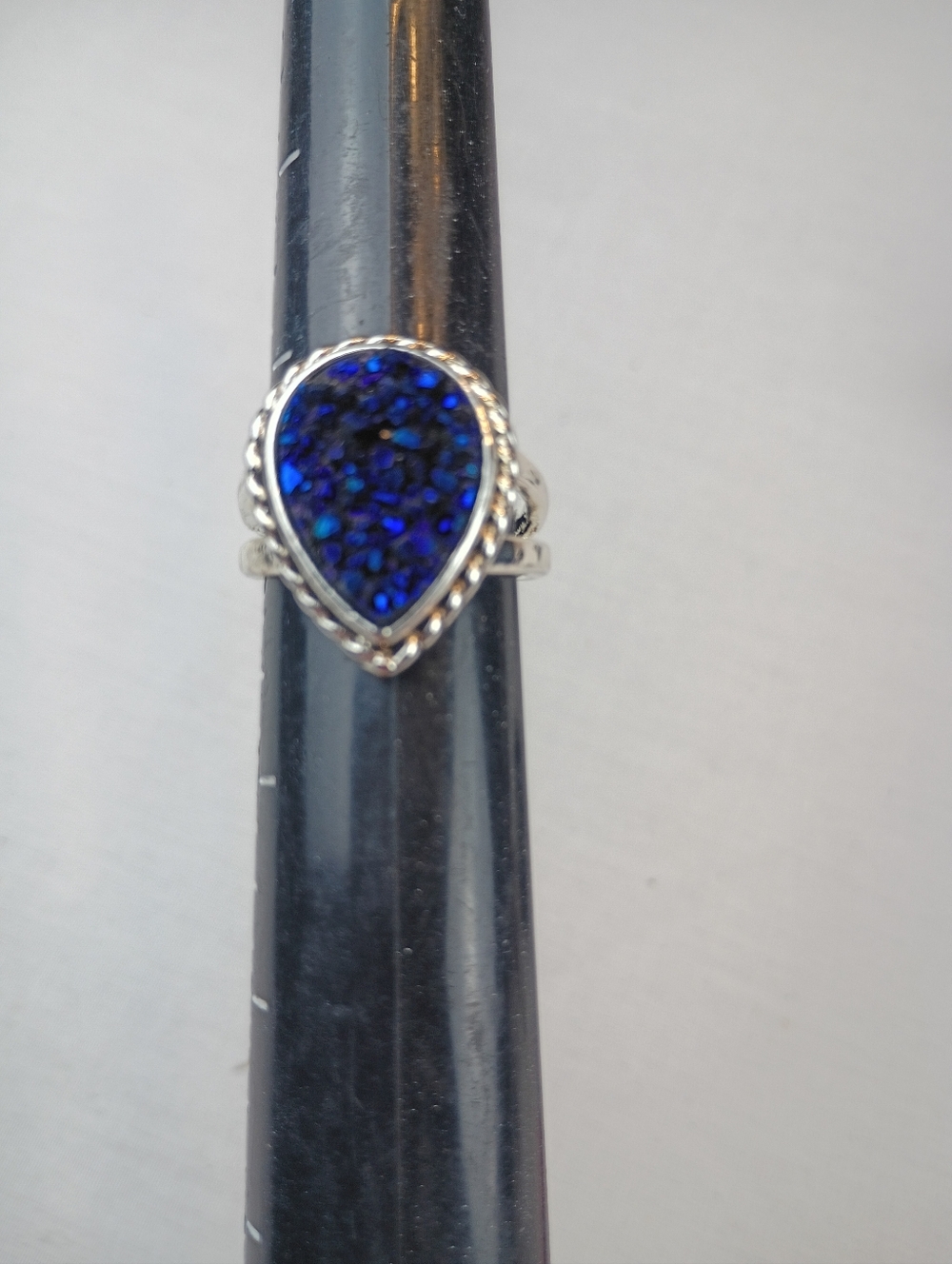 #584 NWOT Sterling Silver Teardrop Blue Druzy Ring - Deep Blue Sparkle